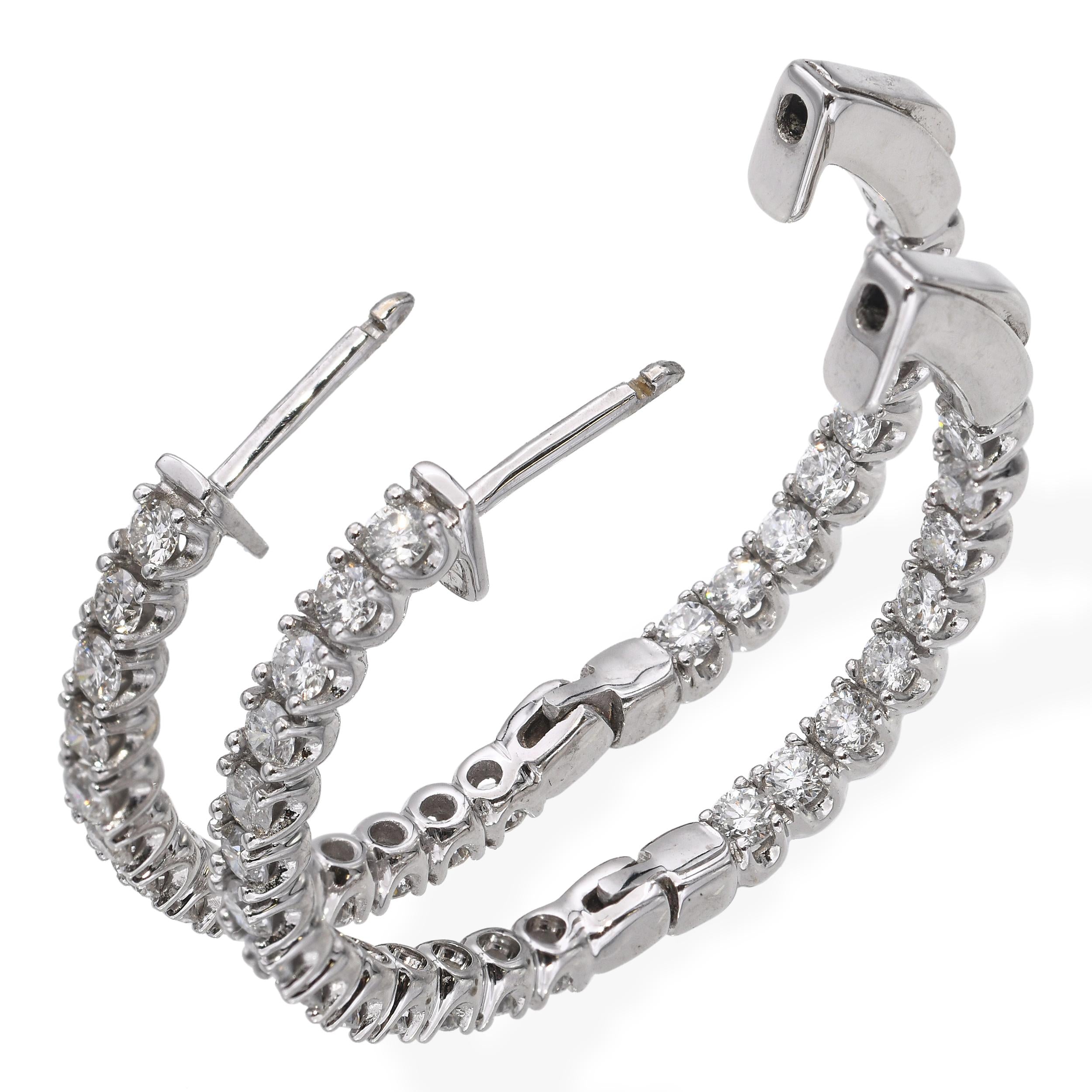 14k White Gold 1.54tcw Diamond Hoop Earrings