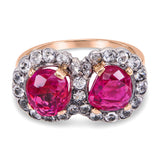 Antique Victorian Silver Topped Gold Burmese No Heat Ruby Two-Stone Ring GIA