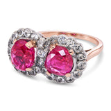 Antique Victorian Silver Topped Gold Burmese No Heat Ruby Two-Stone Ring GIA