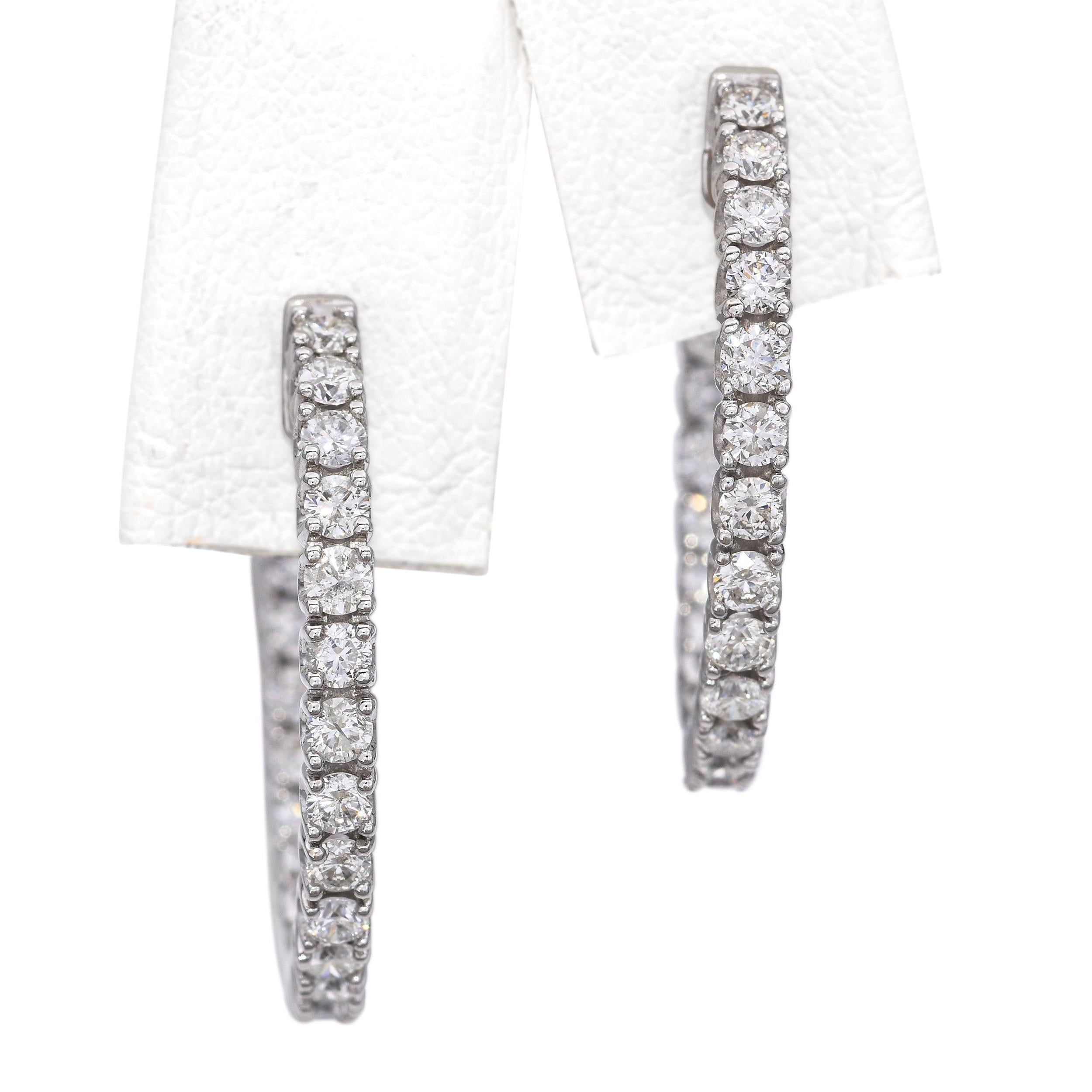14k White Gold 1.54tcw Diamond Hoop Earrings
