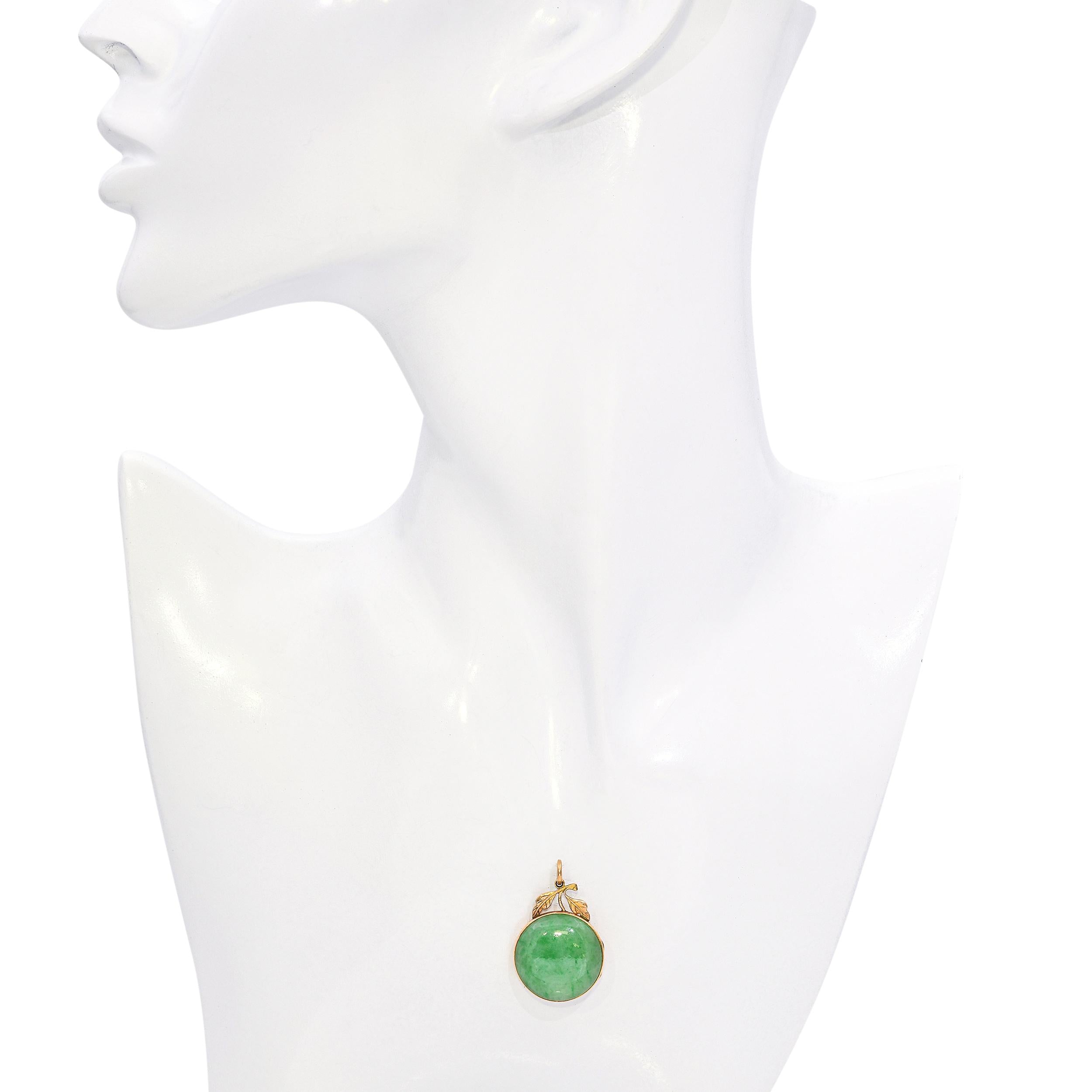 Vintage 15k Yellow Gold 8.20ct Jadeite Jade Locket Pendant