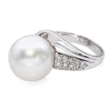 14k White Gold Pearl and Diamond Pave Statement Ring
