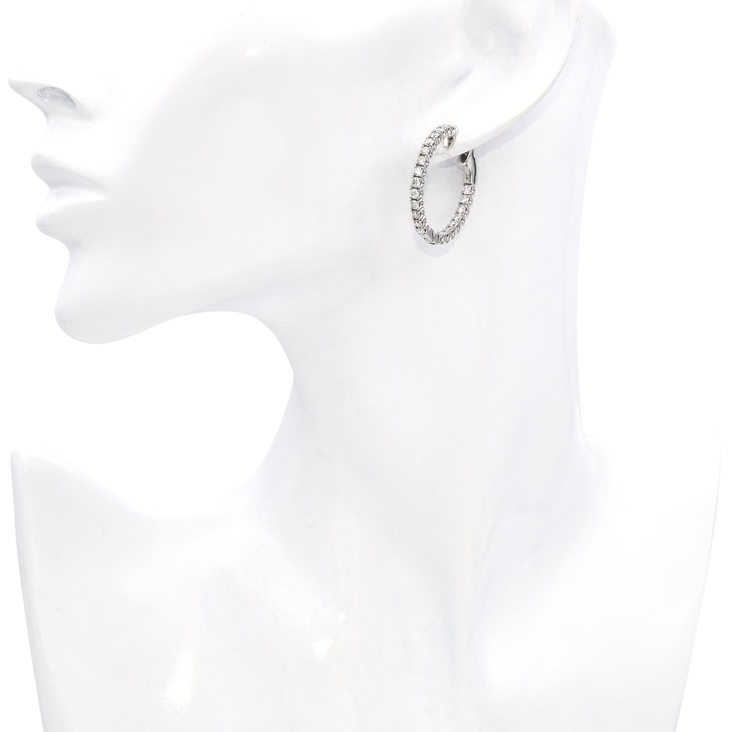 14k White Gold 1.54tcw Diamond Hoop Earrings