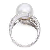 14k White Gold Pearl and Diamond Pave Statement Ring