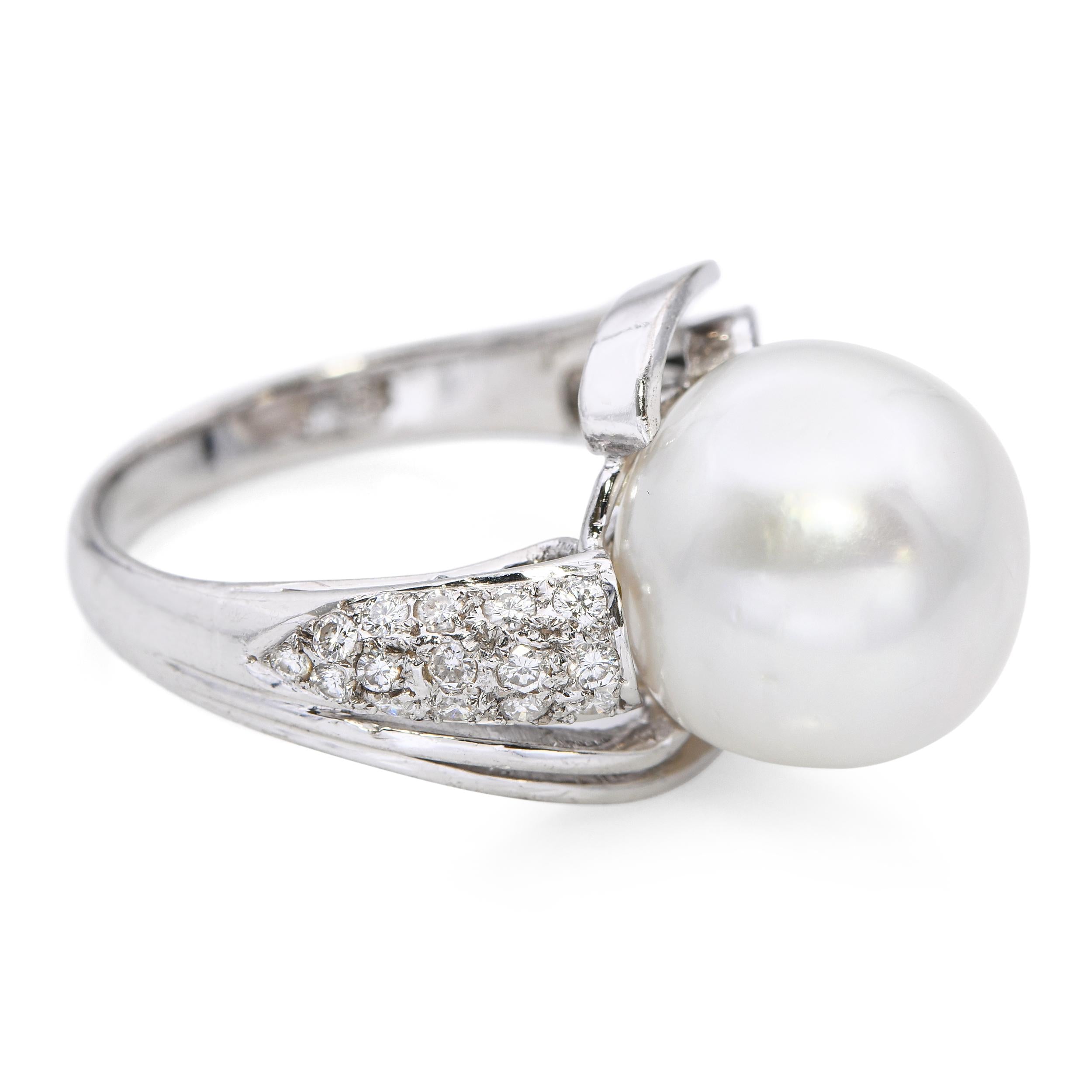 14k White Gold Pearl and Diamond Pave Statement Ring