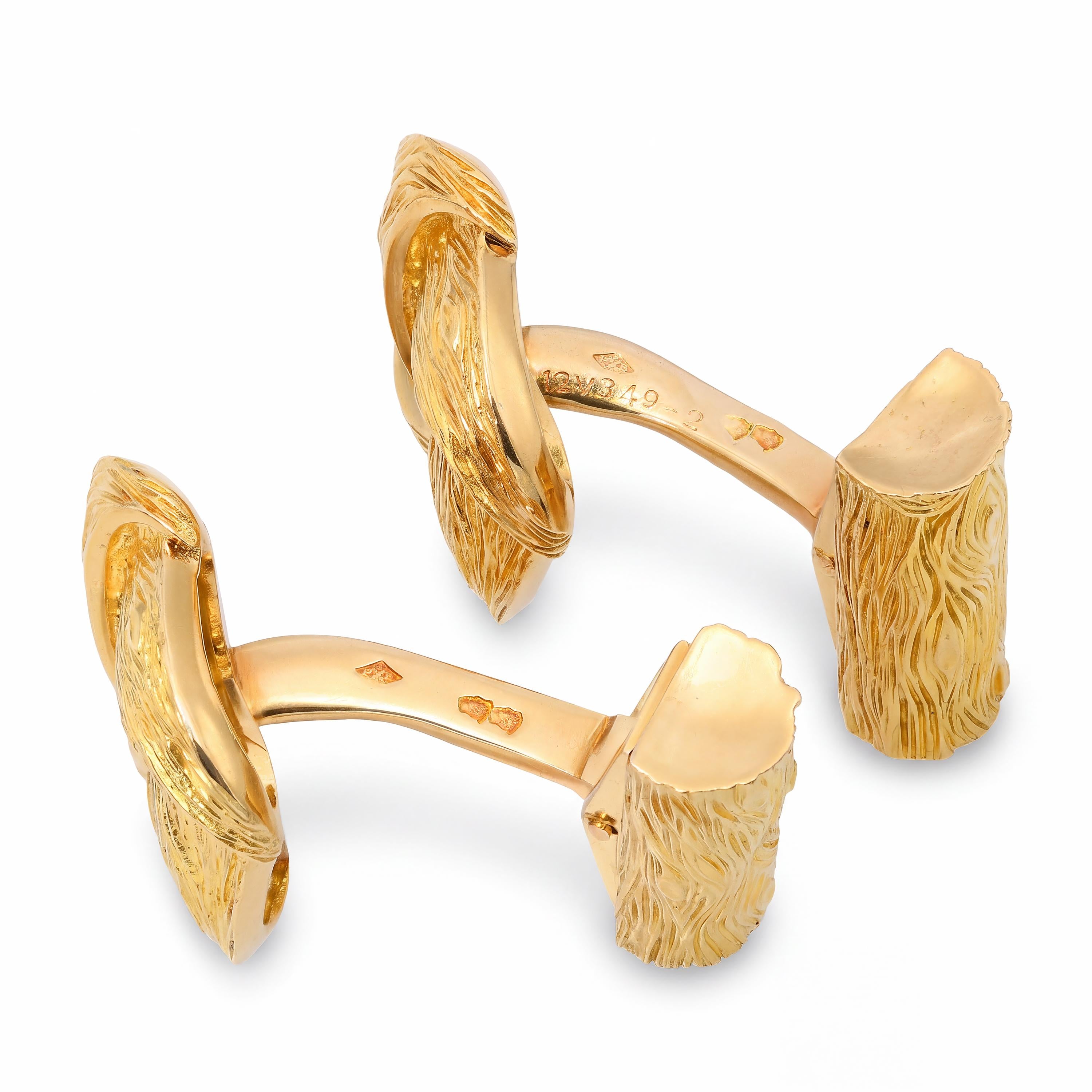Vintage Van Cleef Arpels 18k Yellow Gold Bark Textured Cufflinks