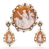 Antique 12k Yellow Gold Sapphire and Ruby Shell Cameo Jewelry Set