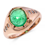 Vintage 14k Rose Gold Diamond and 1.54ct Emerald Cabochon Ring