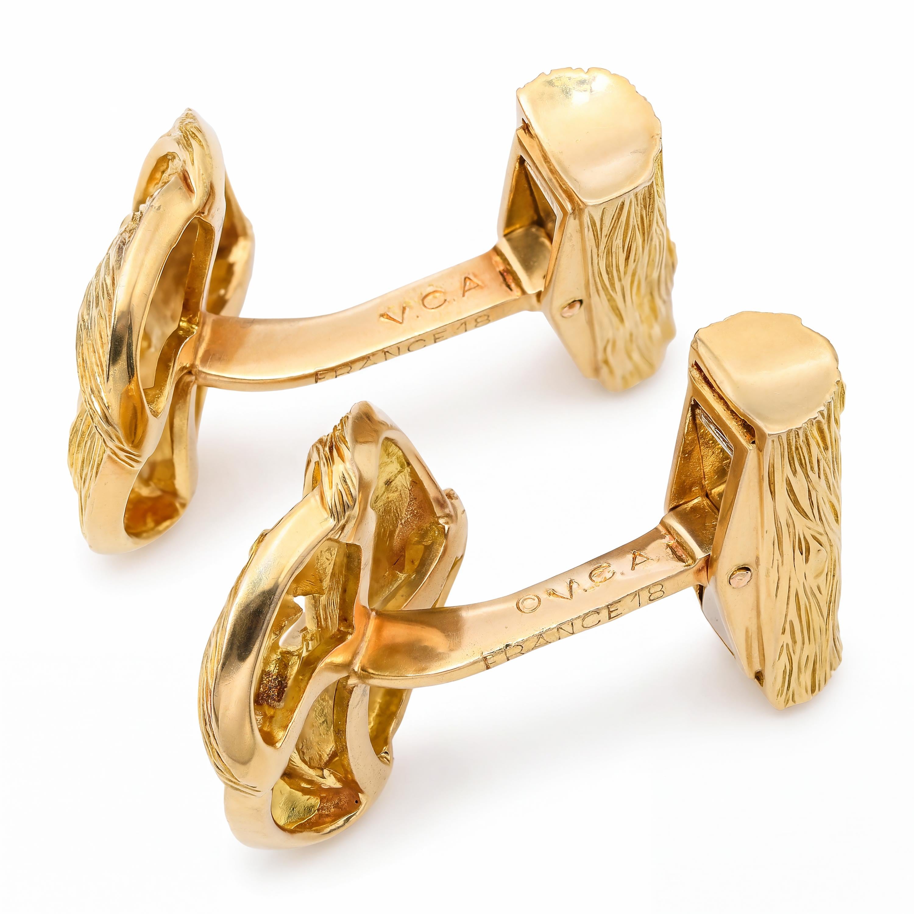 Vintage Van Cleef Arpels 18k Yellow Gold Bark Textured Cufflinks