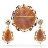 Antique 12k Yellow Gold Sapphire and Ruby Shell Cameo Jewelry Set