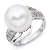 14k White Gold Pearl and Diamond Pave Statement Ring