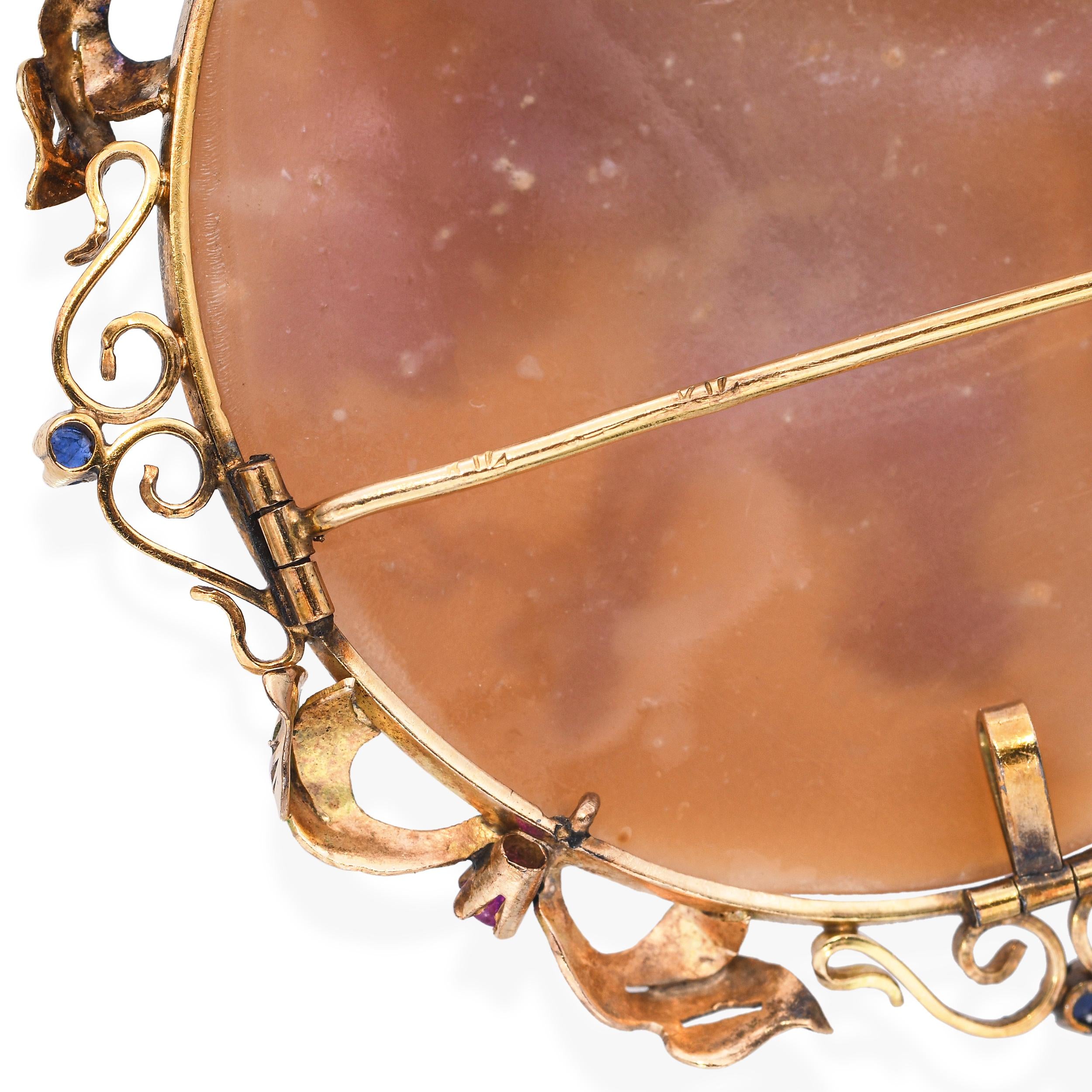 Antique 12k Yellow Gold Sapphire and Ruby Shell Cameo Jewelry Set