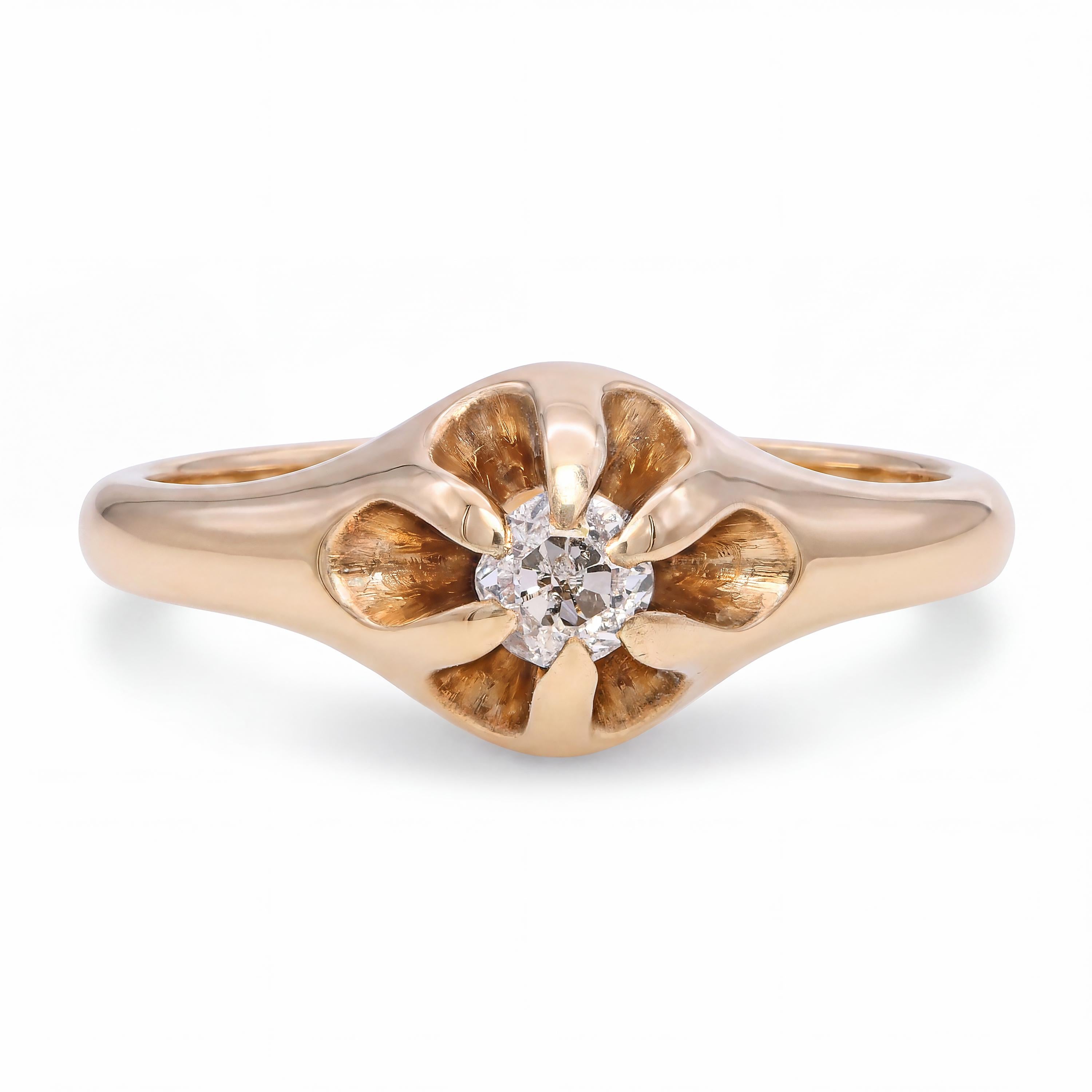 Antique 14k Yellow Gold Belcher Set .17ct Diamond Ring