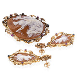 Antique 12k Yellow Gold Sapphire and Ruby Shell Cameo Jewelry Set