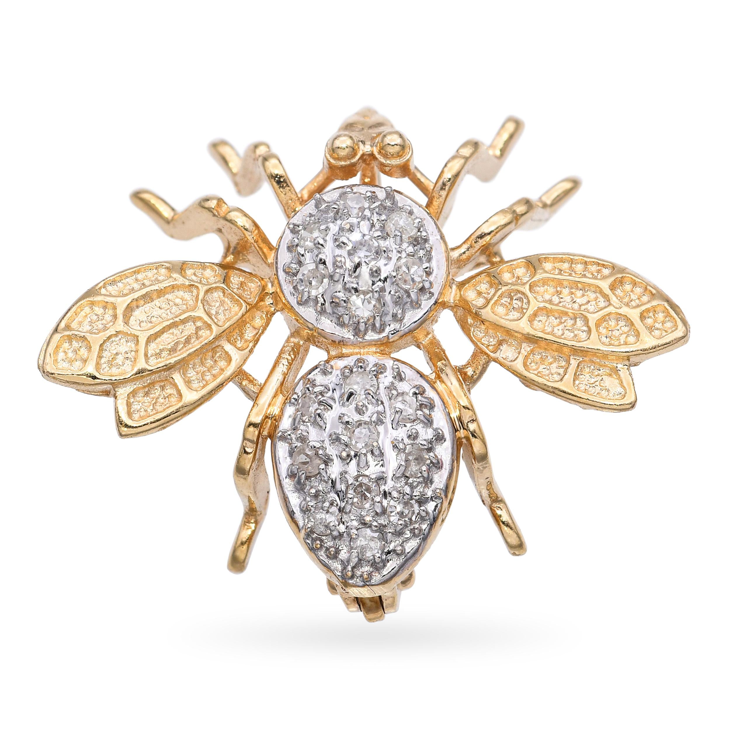 14k Yellow Gold Diamond Bumblebee Brooch