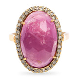 Vintage 14k Yellow Gold 11.04ct Ruby and 0.21tcw Diamond Halo Ring