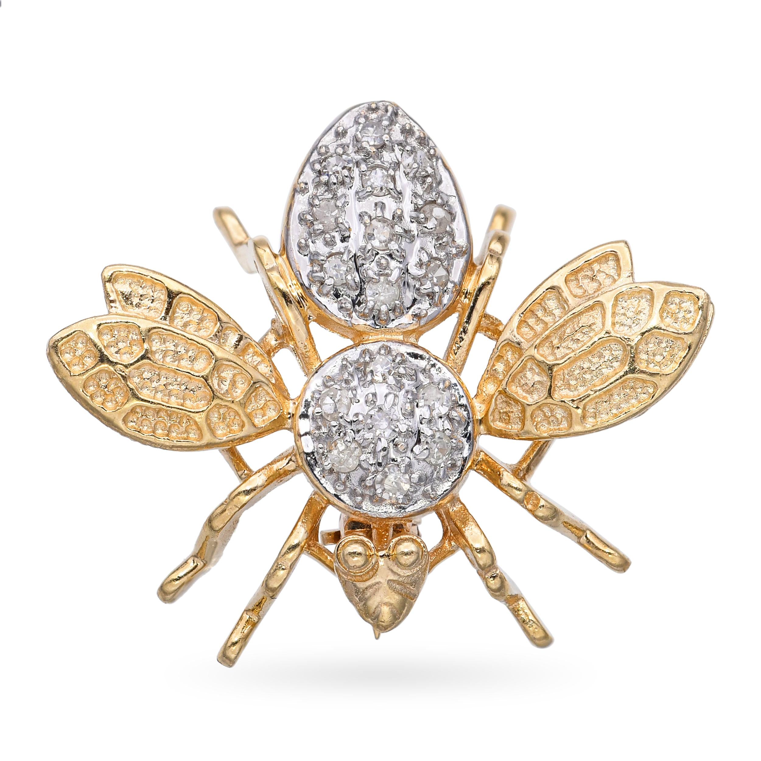 14k Yellow Gold Diamond Bumblebee Brooch