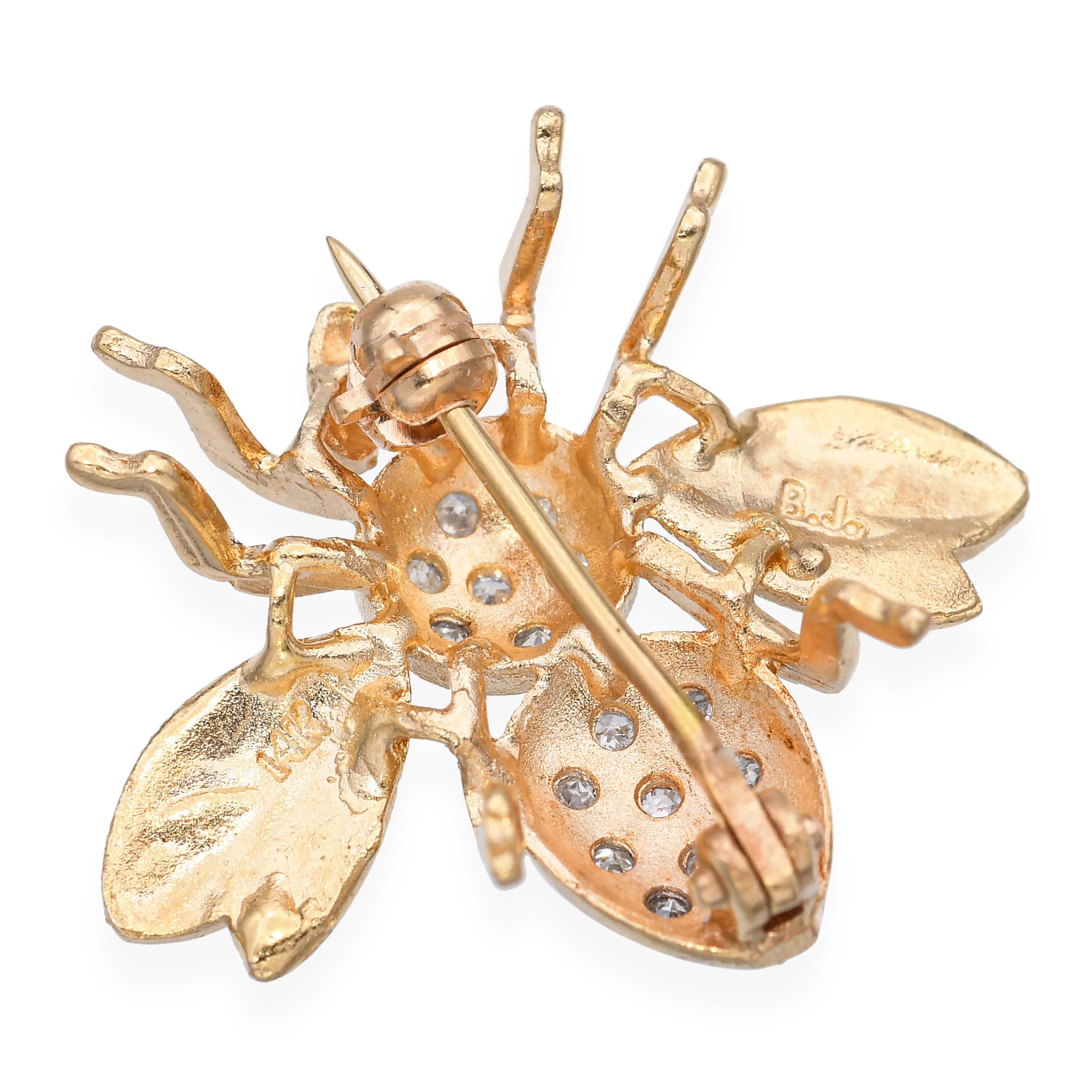 14k Yellow Gold Diamond Bumblebee Brooch