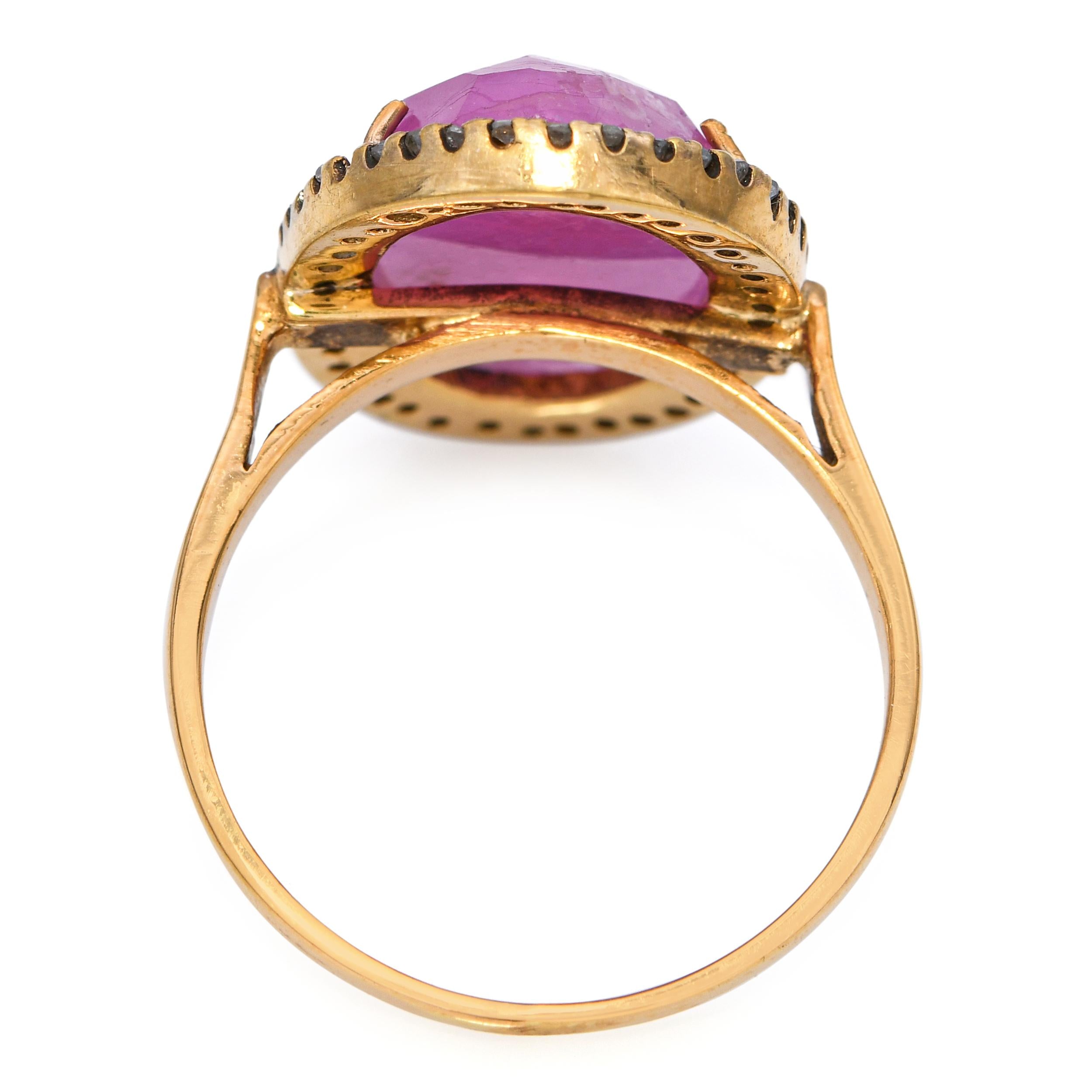 Vintage 14k Yellow Gold 11.04ct Ruby and 0.21tcw Diamond Halo Ring