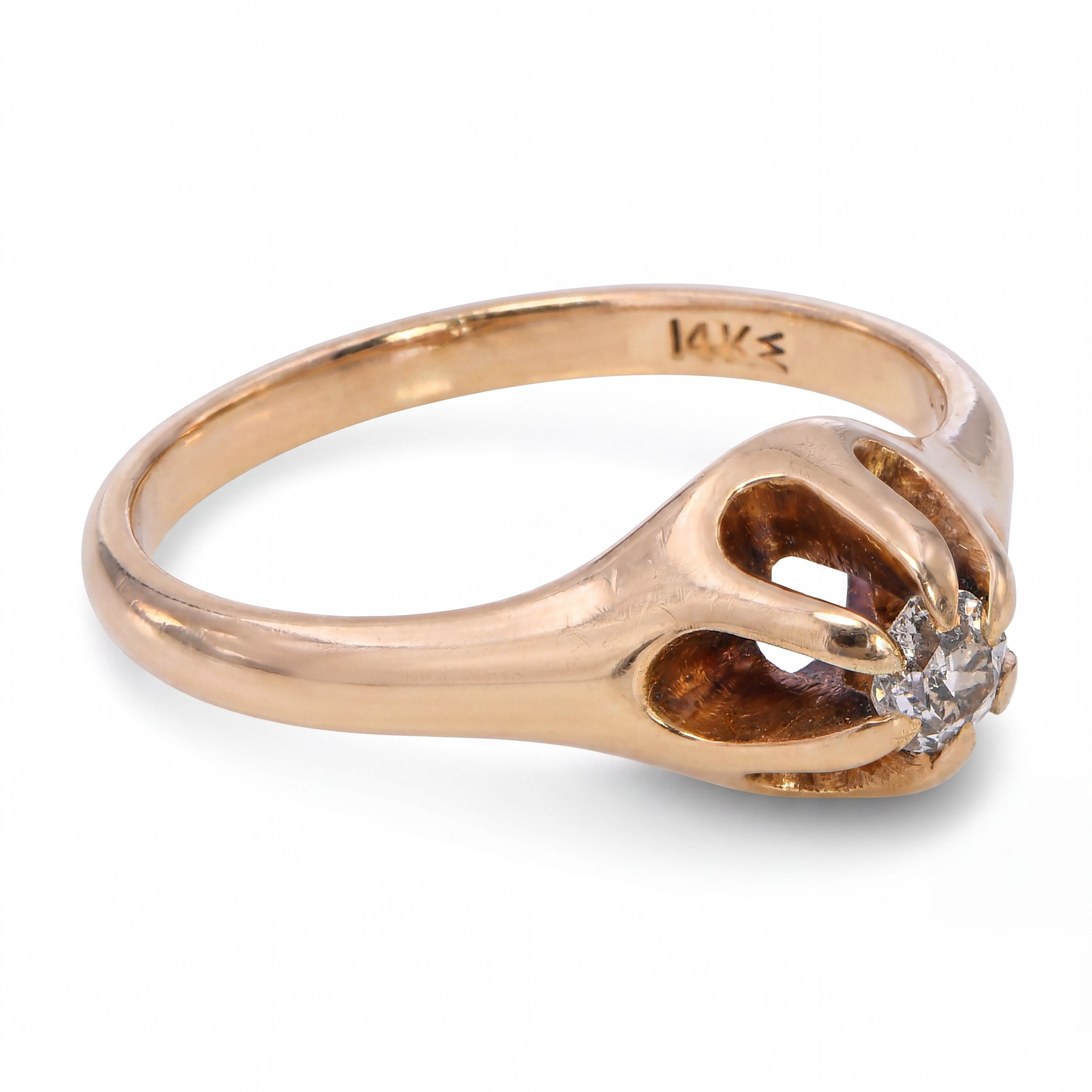 Antique 14k Yellow Gold Belcher Set .17ct Diamond Ring