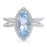 14k White Gold Aquamarine and Diamond Split Shank Ring
