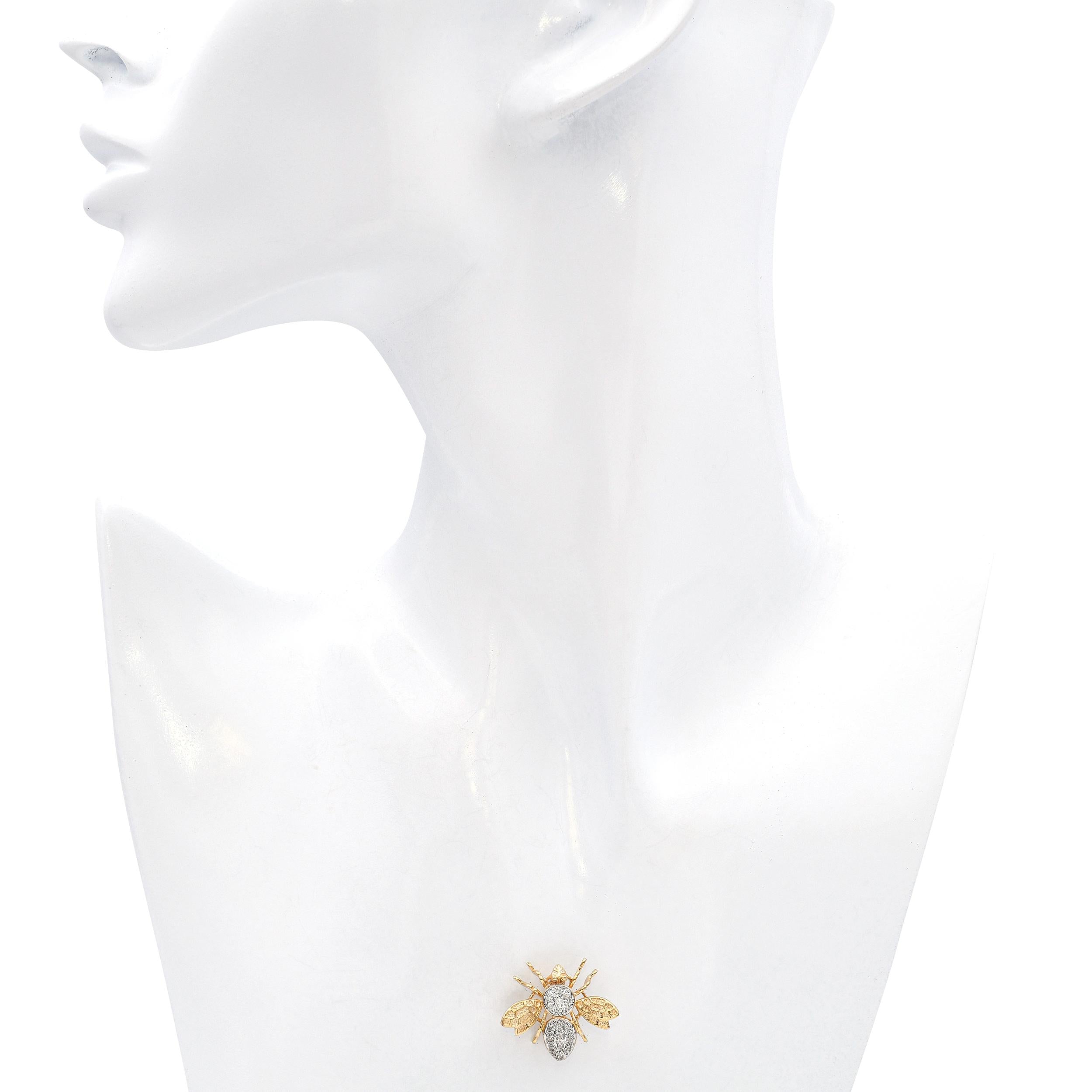 14k Yellow Gold Diamond Bumblebee Brooch