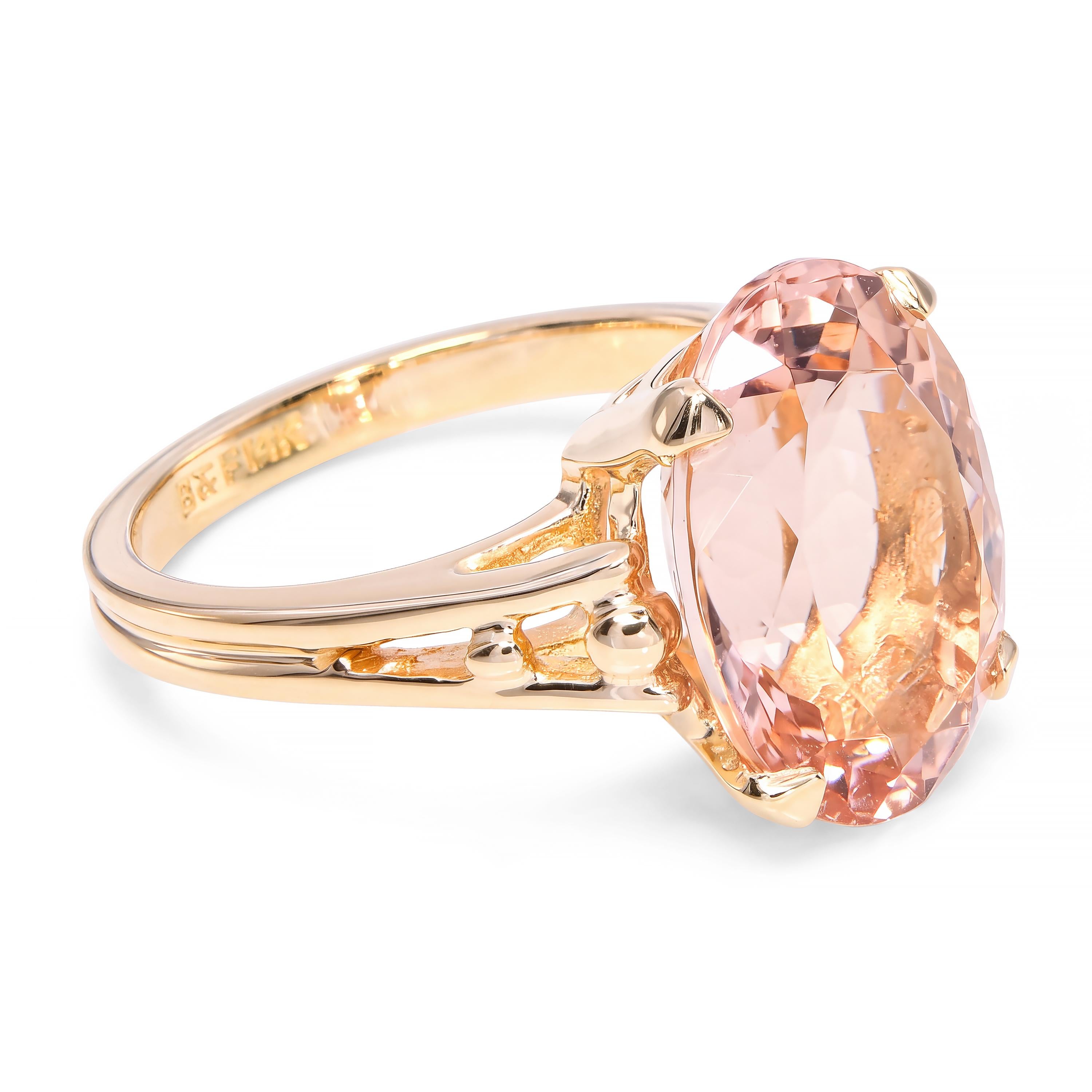 Vintage 14k Yellow Gold 5.67ct Peach Morganite Ring