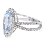 14k White Gold Aquamarine and Diamond Split Shank Ring