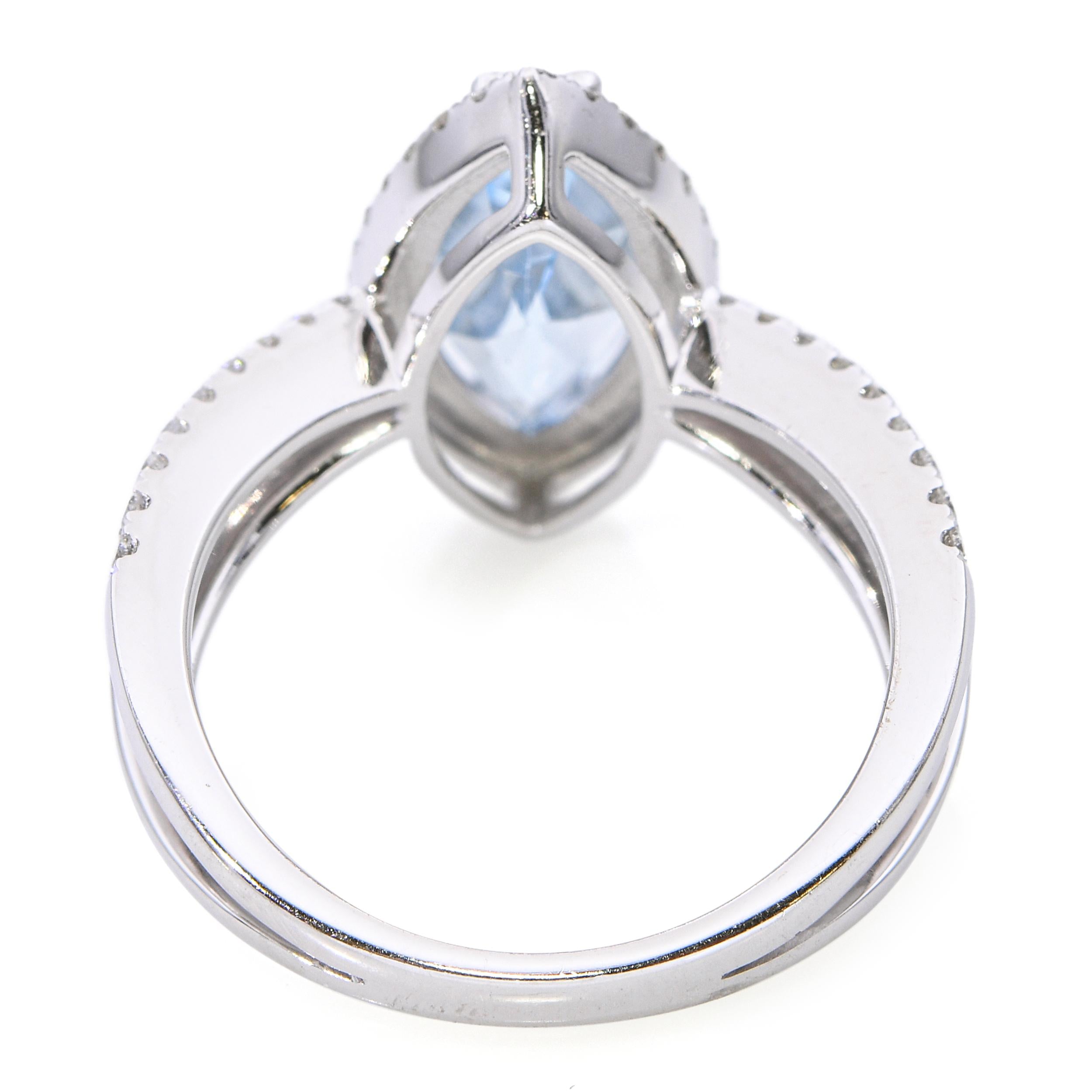 14k White Gold Aquamarine and Diamond Split Shank Ring