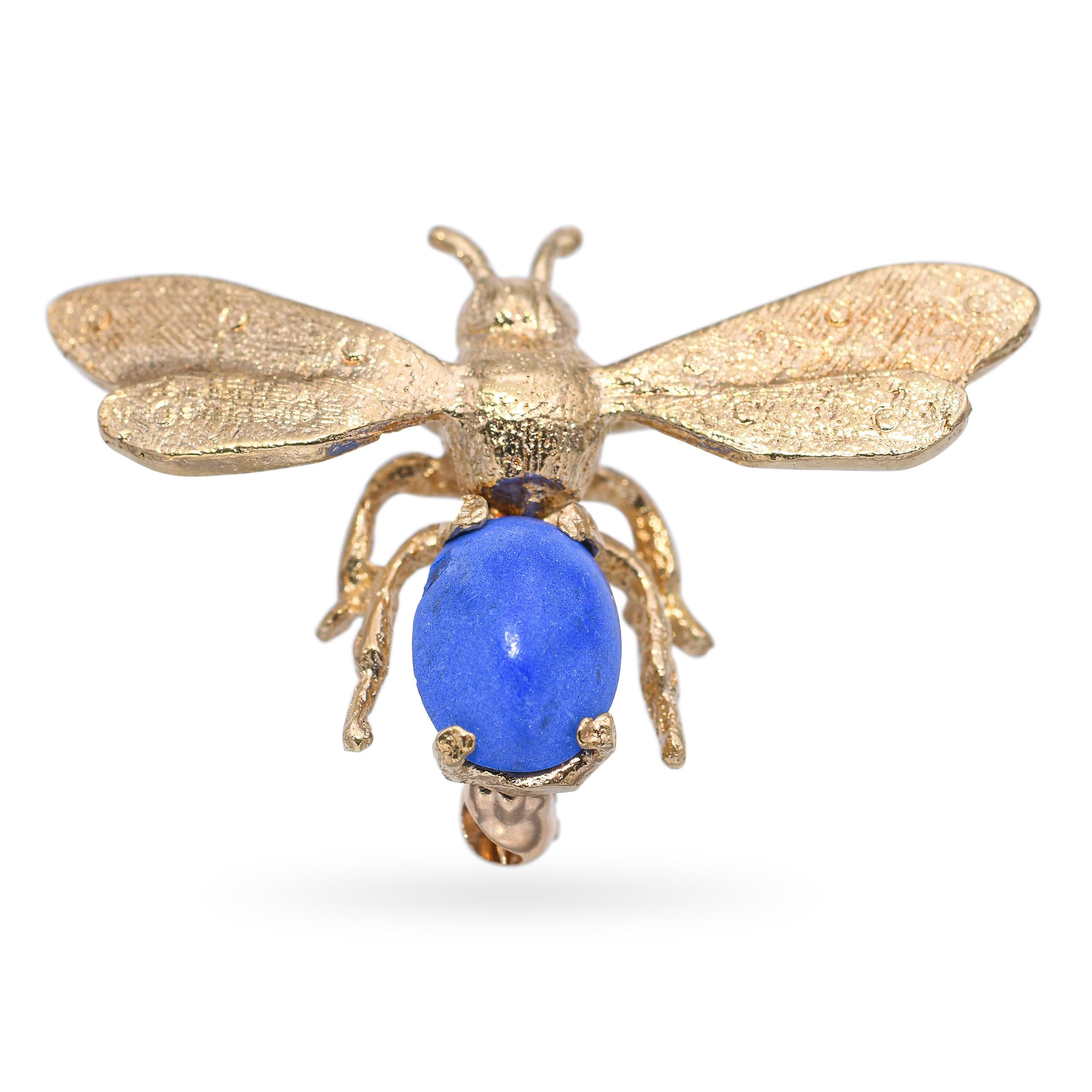 14k Yellow Gold Dyed Howlite Bumblebee Brooch Pin