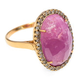 Vintage 14k Yellow Gold 11.04ct Ruby and 0.21tcw Diamond Halo Ring