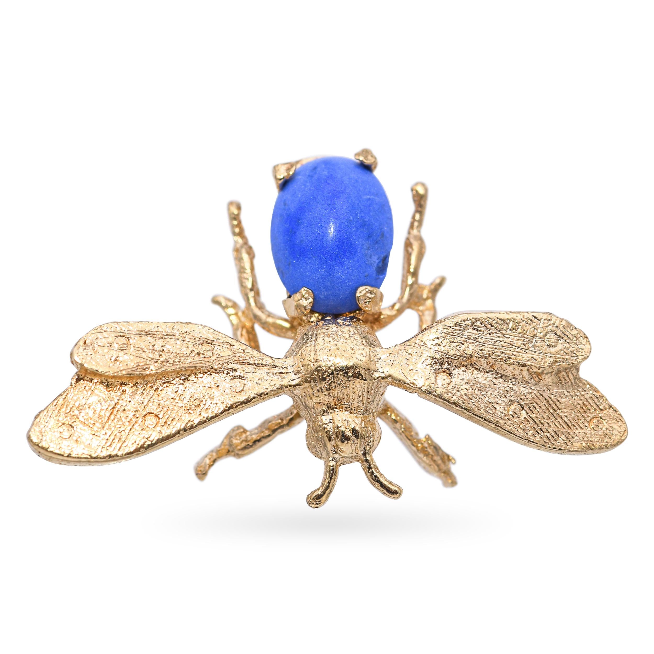 14k Yellow Gold Dyed Howlite Bumblebee Brooch Pin