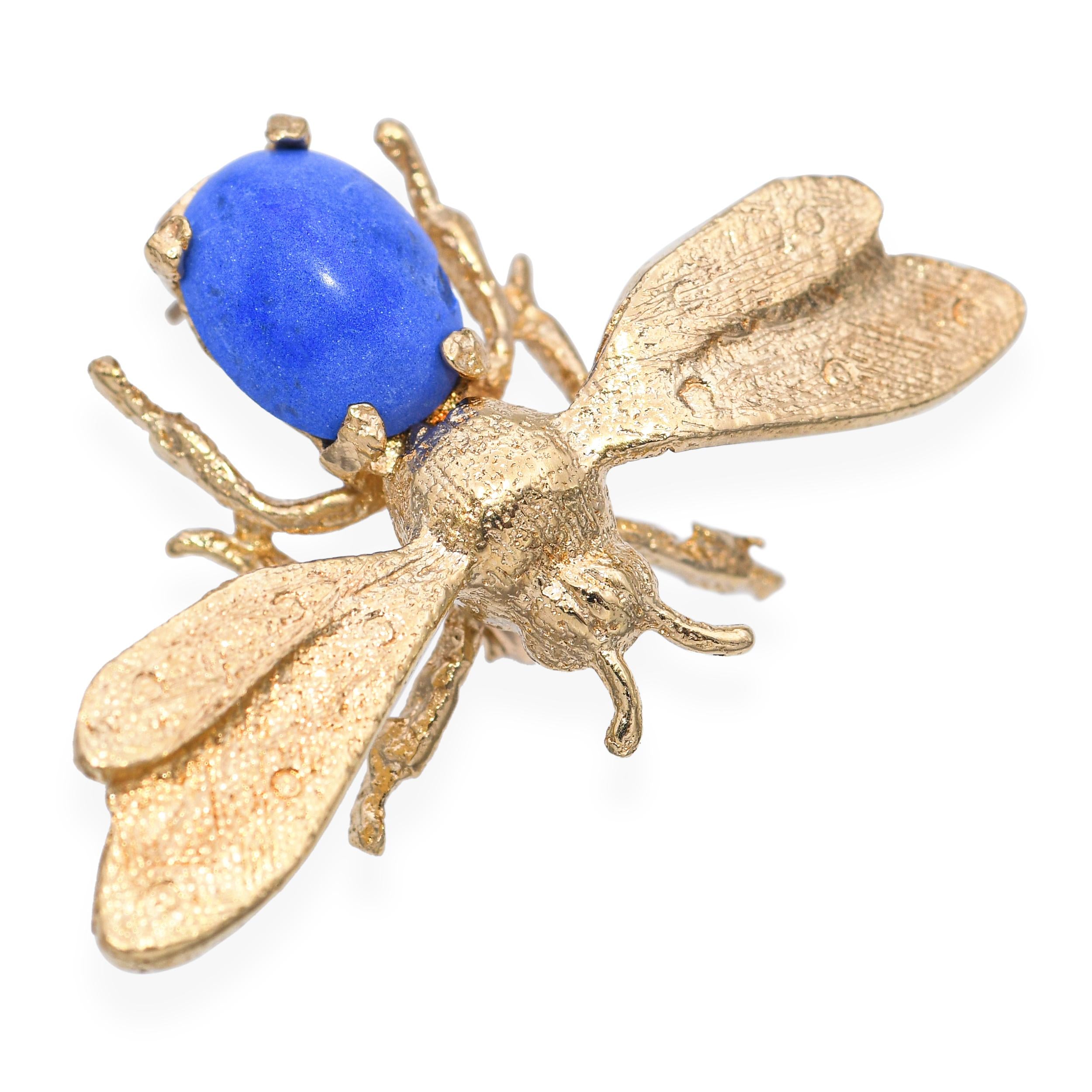 14k Yellow Gold Dyed Howlite Bumblebee Brooch Pin