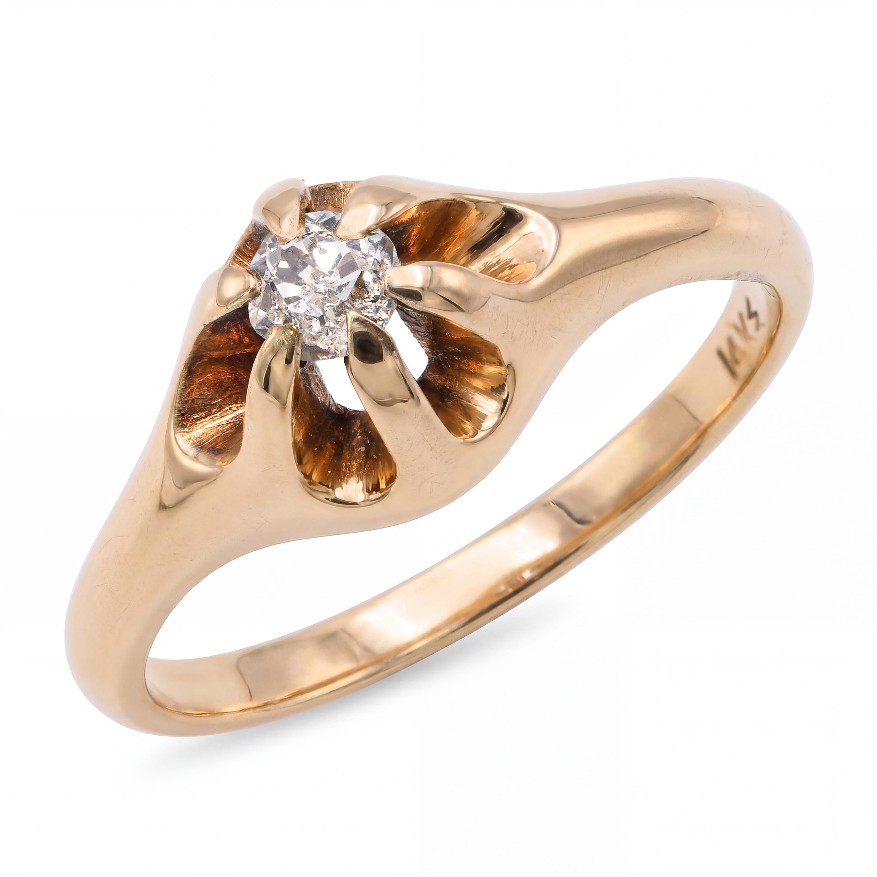 Antique 14k Yellow Gold Belcher Set .17ct Diamond Ring