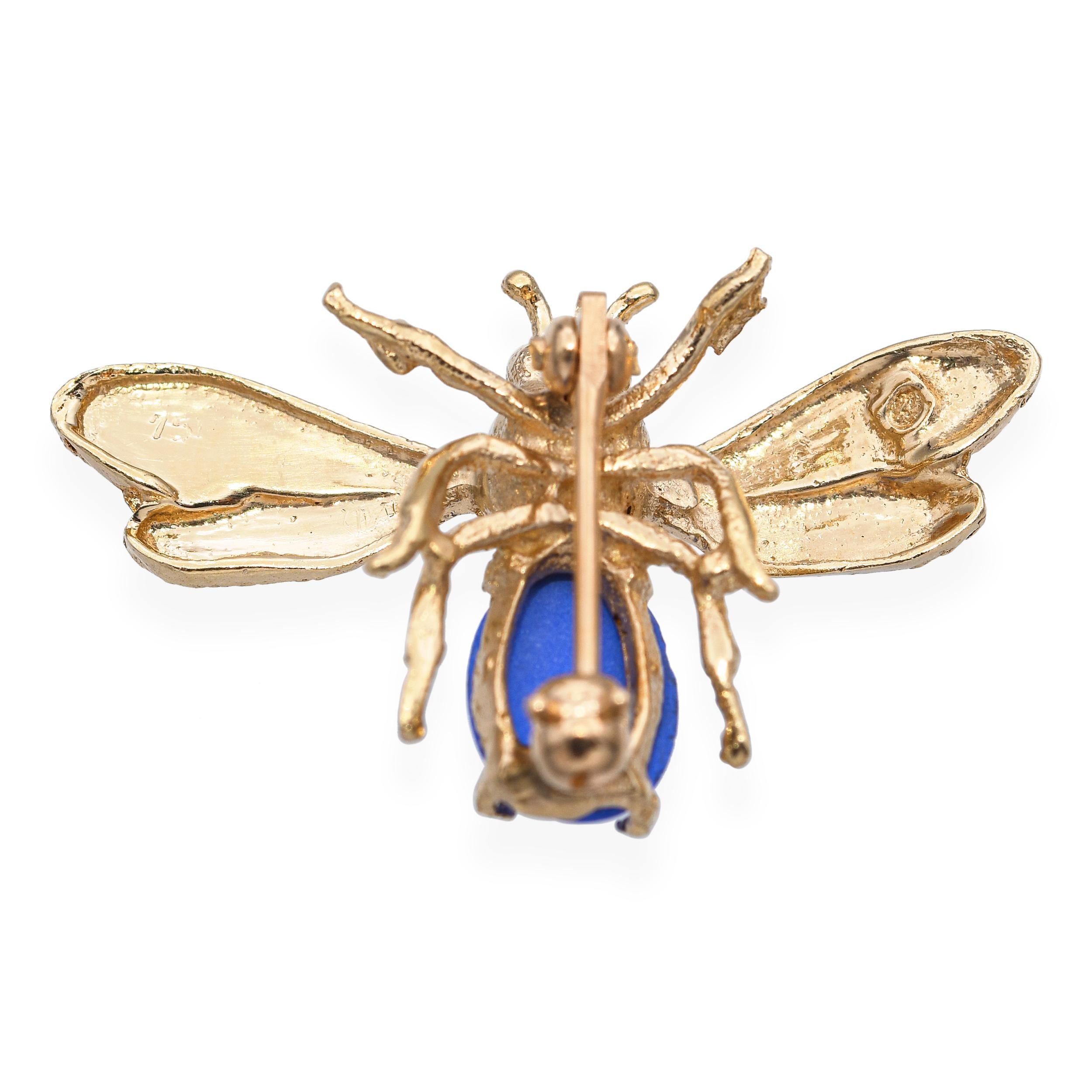 14k Yellow Gold Dyed Howlite Bumblebee Brooch Pin