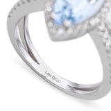 14k White Gold Aquamarine and Diamond Split Shank Ring