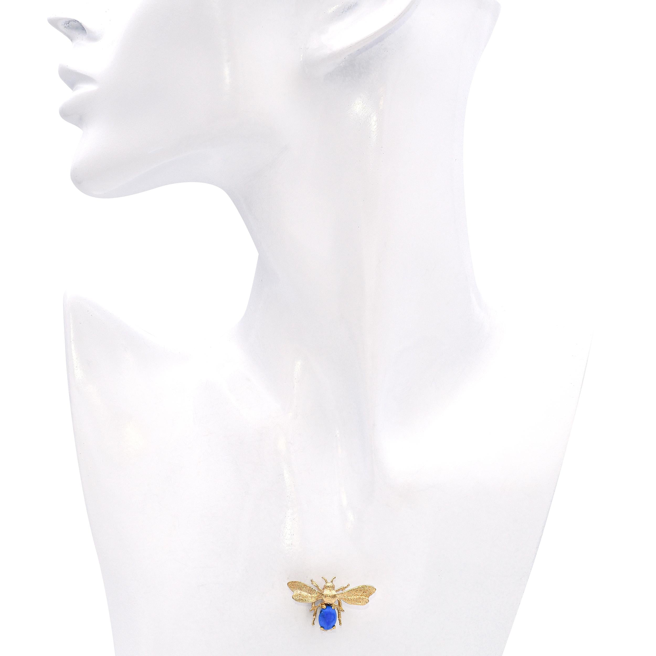 14k Yellow Gold Dyed Howlite Bumblebee Brooch Pin