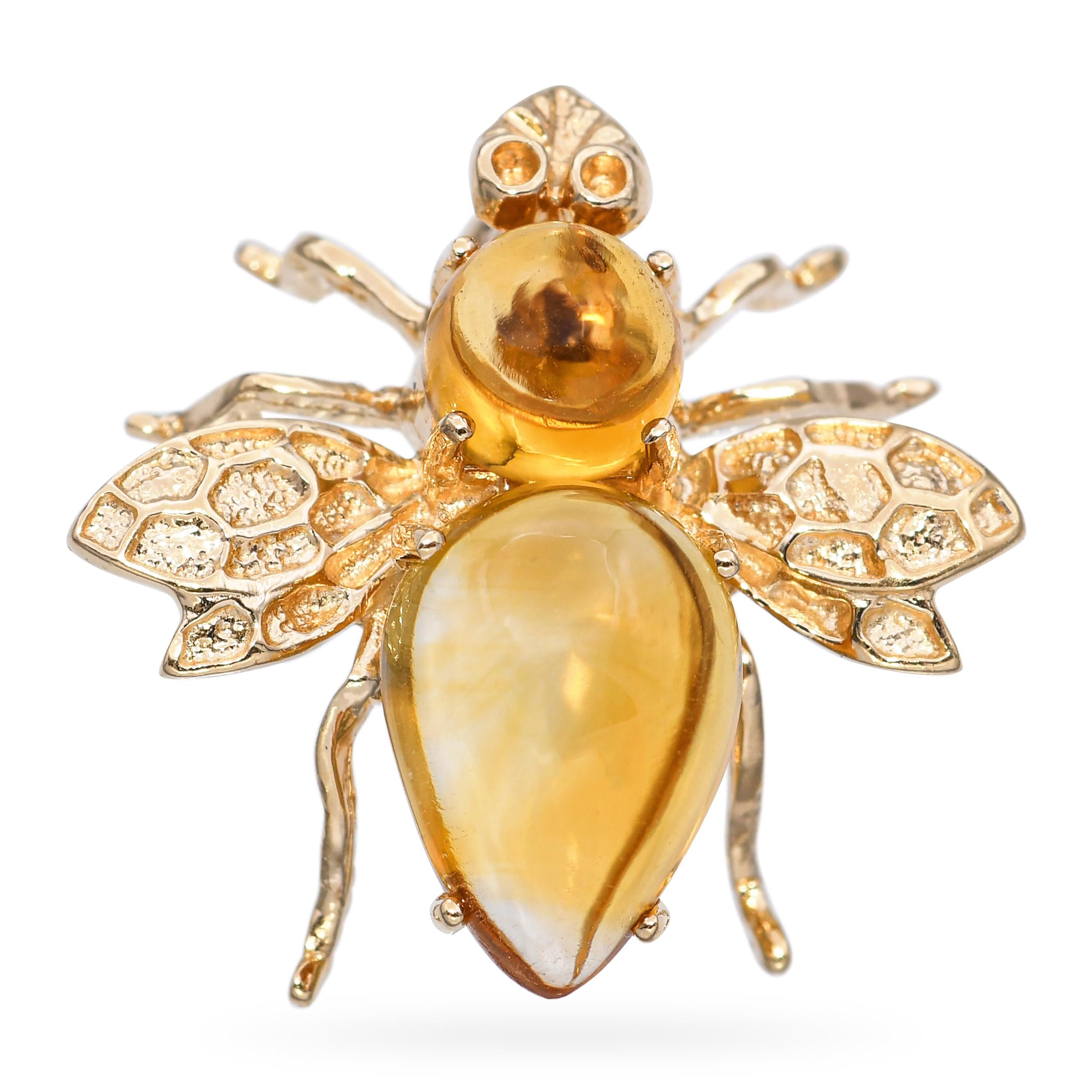 14k Yellow Gold Citrine Bumblebee Brooch