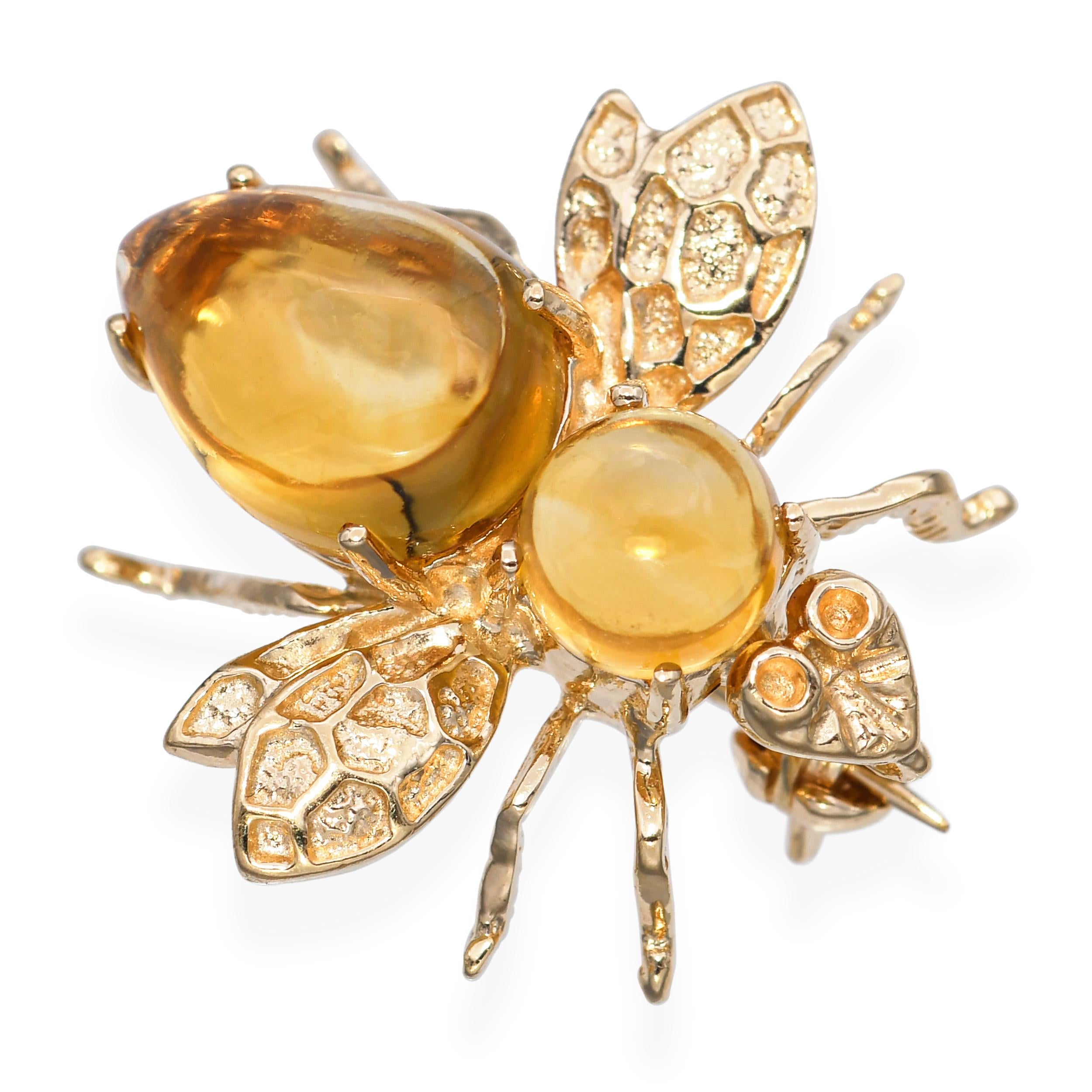 14k Yellow Gold Citrine Bumblebee Brooch