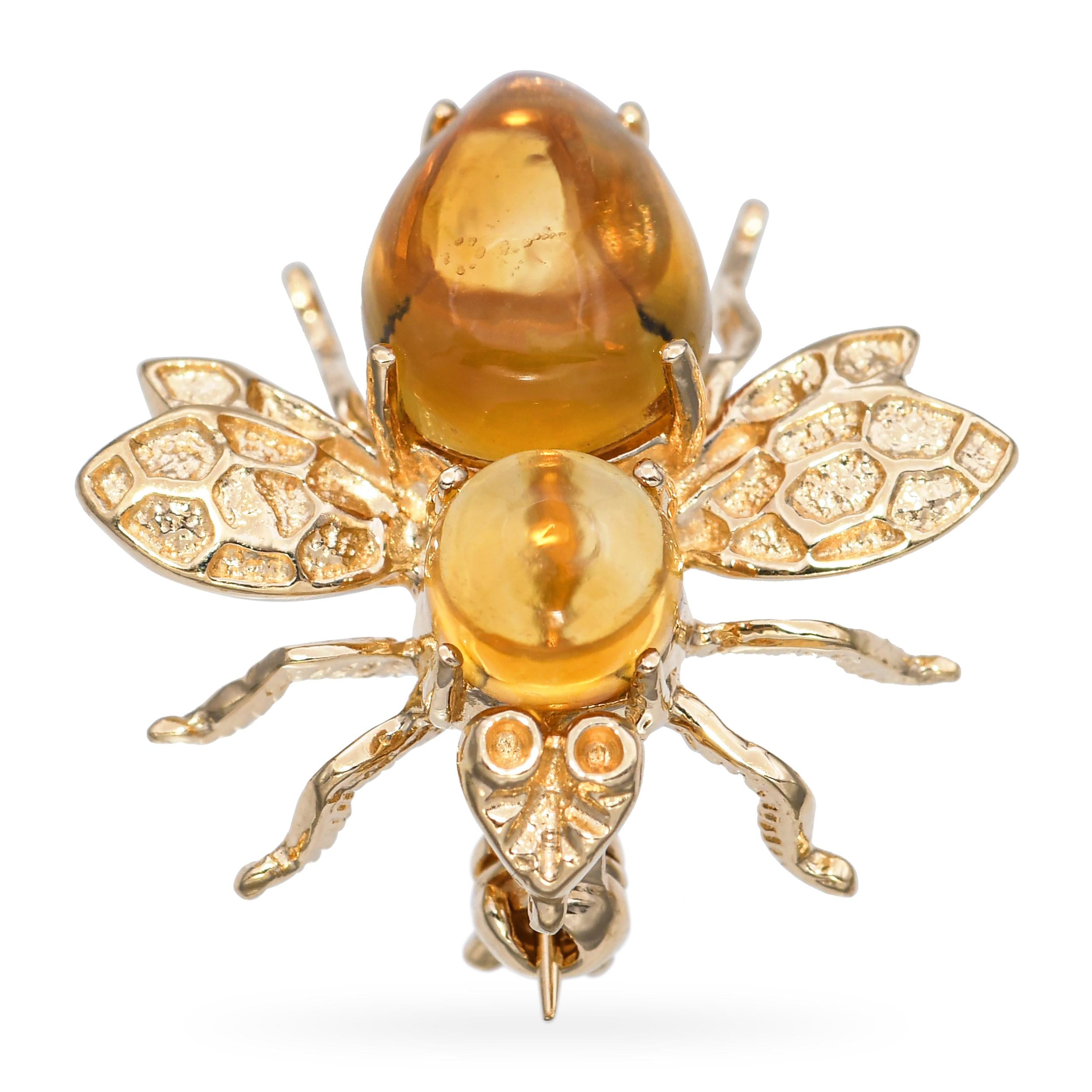 14k Yellow Gold Citrine Bumblebee Brooch