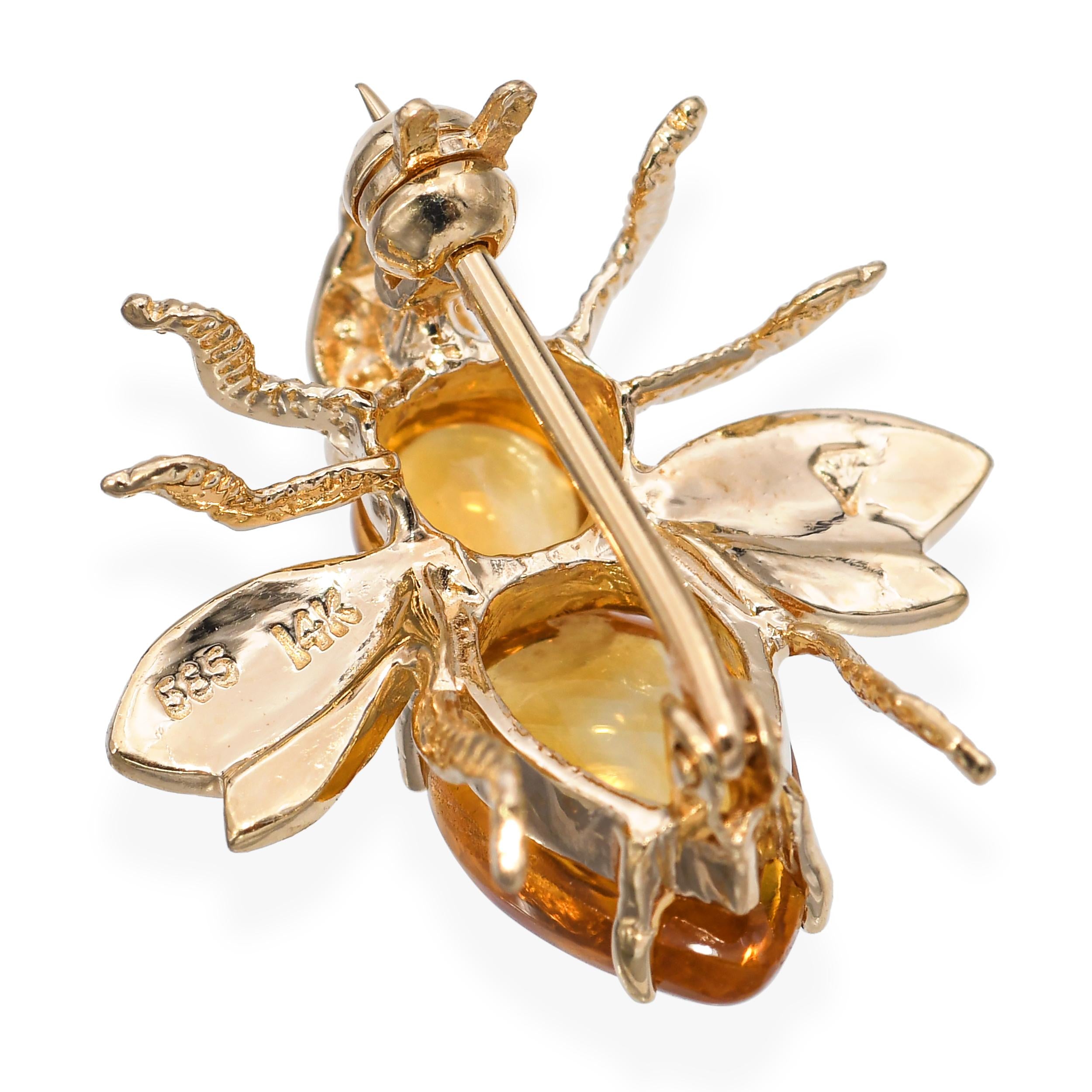 14k Yellow Gold Citrine Bumblebee Brooch