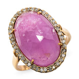 Vintage 14k Yellow Gold 11.04ct Ruby and 0.21tcw Diamond Halo Ring