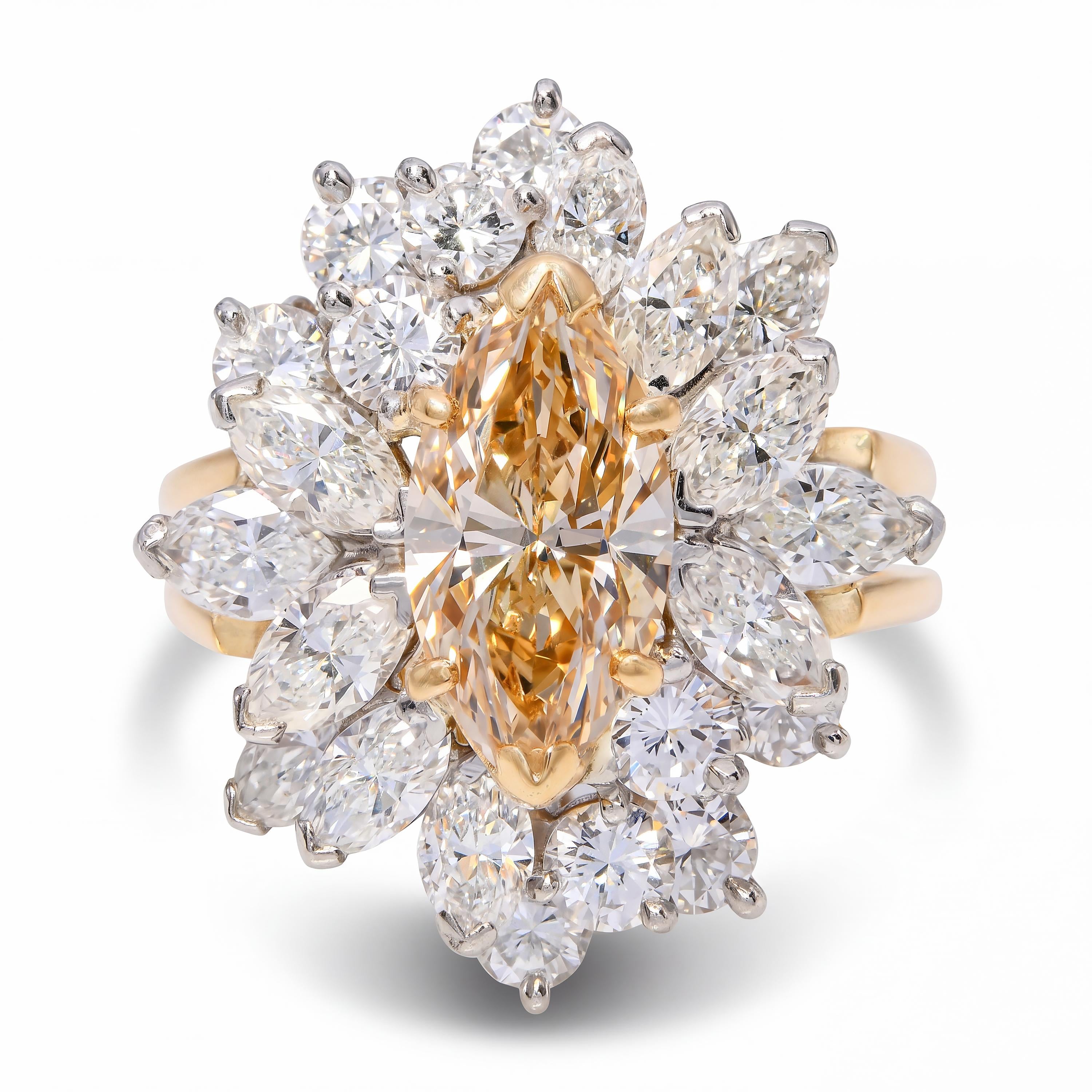 Oscar Heyman 18k Yellow Gold & Platinum Marquise Diamond Cluster Cocktail Ring