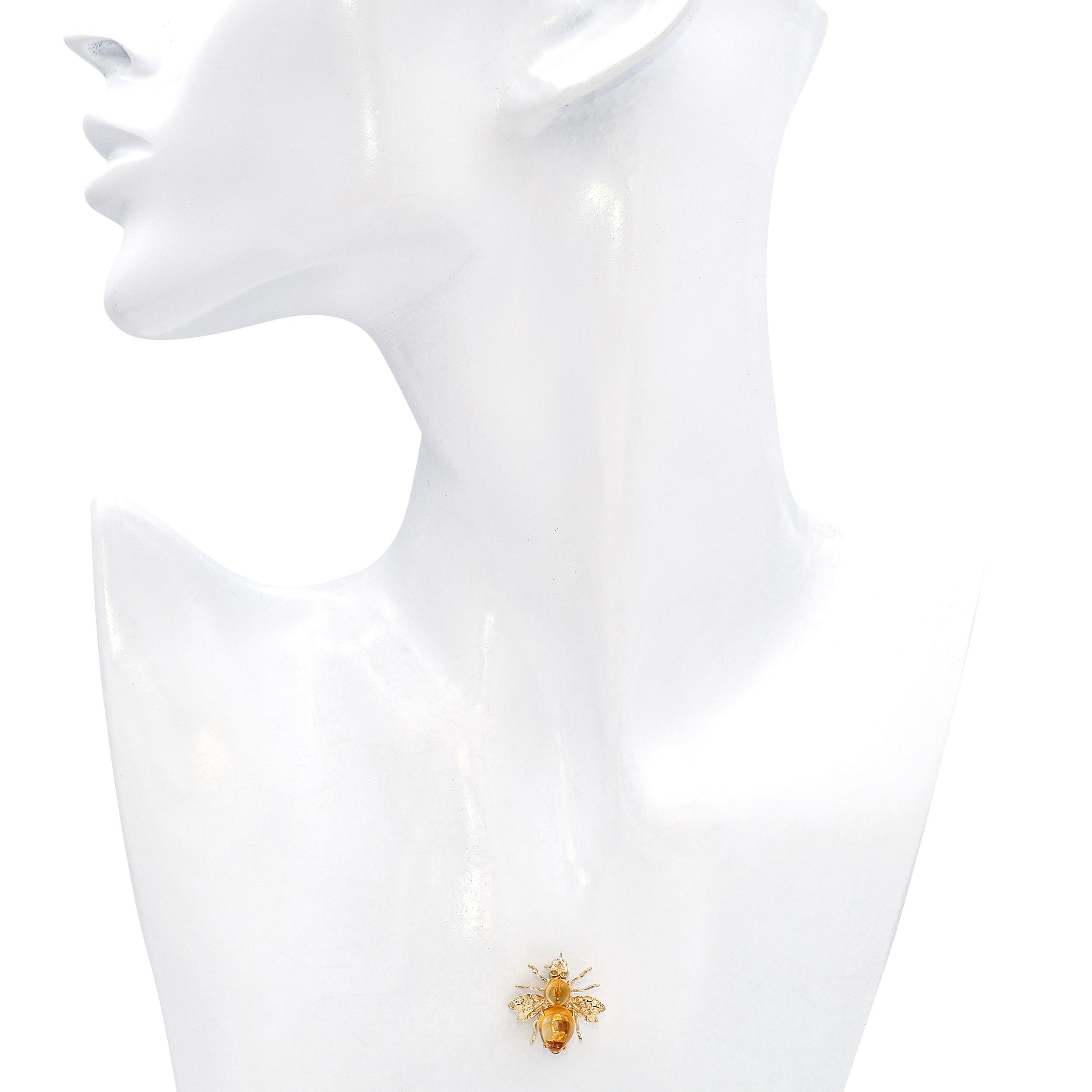 14k Yellow Gold Citrine Bumblebee Brooch