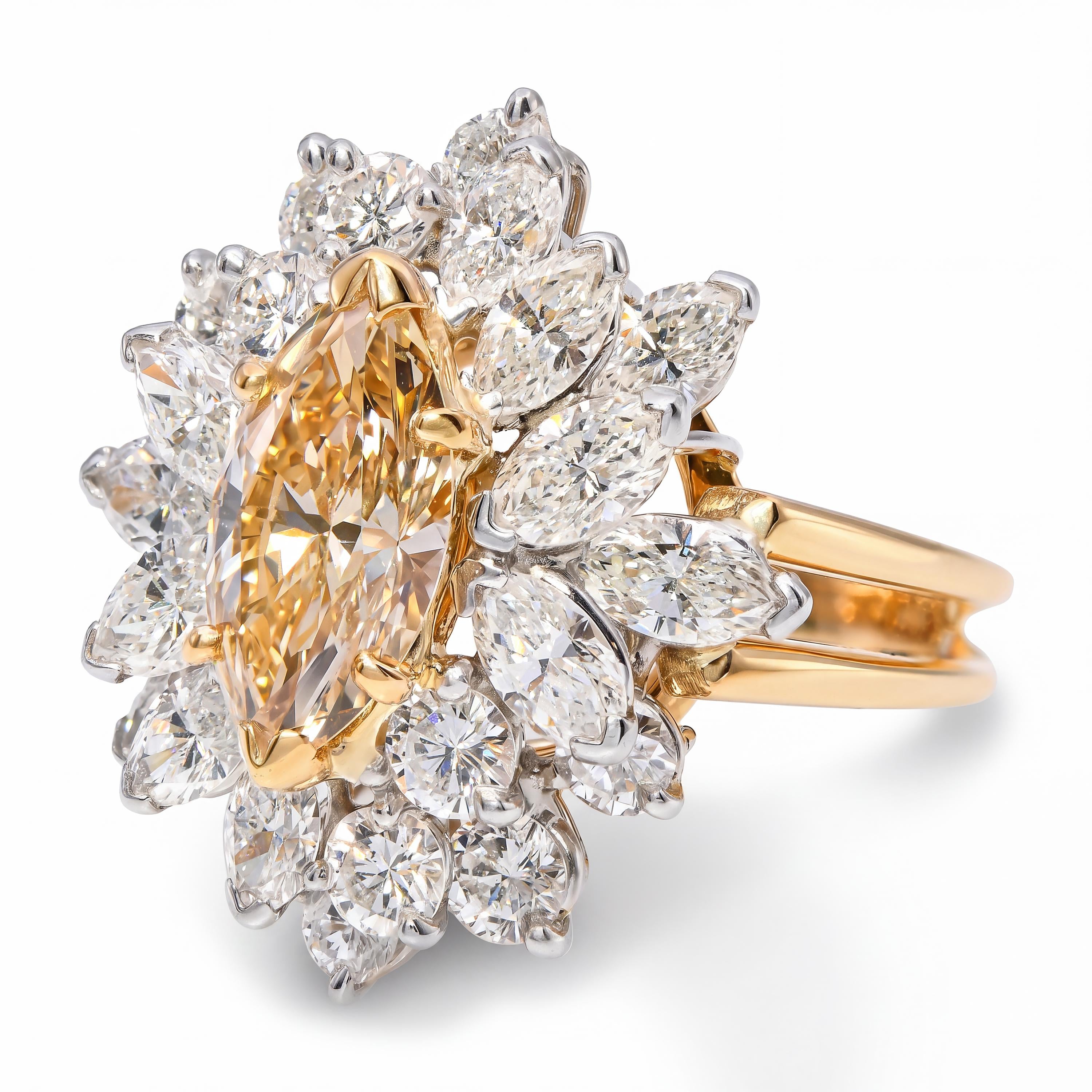Oscar Heyman 18k Yellow Gold & Platinum Marquise Diamond Cluster Cocktail Ring