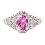 14k White Gold Rubellite Tourmaline and Diamond Pave Ring