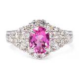14k White Gold Rubellite Tourmaline and Diamond Pave Ring