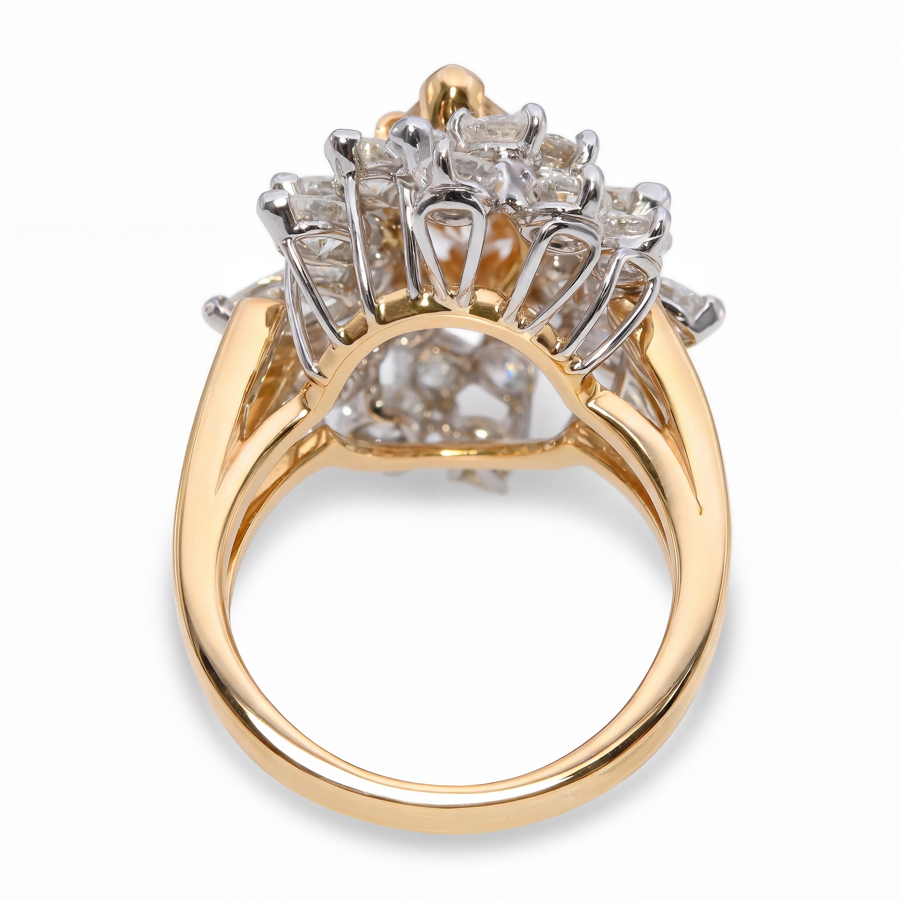 Oscar Heyman 18k Yellow Gold & Platinum Marquise Diamond Cluster Cocktail Ring