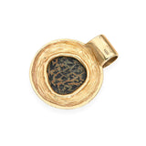 Ancient Bronze Prutah Coin 14k Yellow Gold & Diamond Pendant