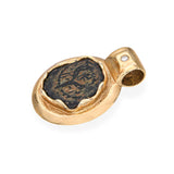 Ancient Bronze Prutah Coin 14k Yellow Gold & Diamond Pendant